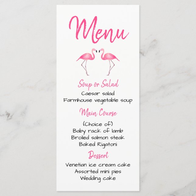 Menú Flamingo Rosado Tropical Boda Ducha Nupcial (Anverso)
