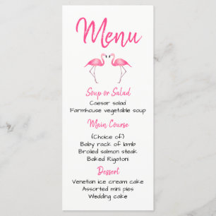 Menú Flamingo Rosado Tropical Boda Ducha Nupcial