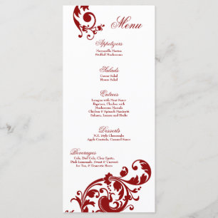 Menú Flor afiligranada floral del rojo carmesí de 25