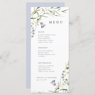 Menú Flor azul acuarela Elegante Boda