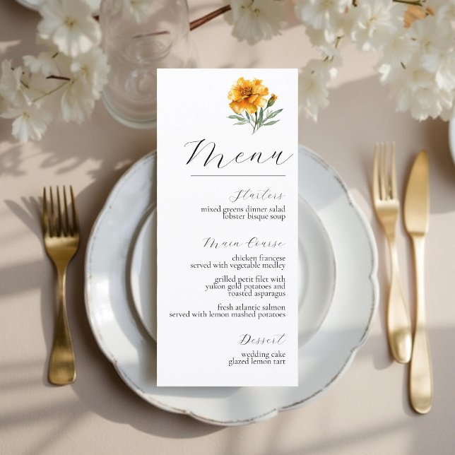 Menú Flor de caléndula amarilla, boda de otoño elegante (Subido por el creador)