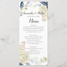 Menú Flor de color azul crema elegante