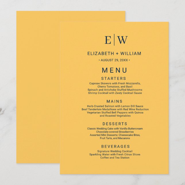 Menú Flor de rayo simple elegante con Boda monograma (Anverso / Reverso)