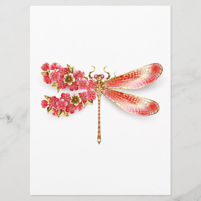 Menú Flor libélula con sakura de joyas (Anverso)