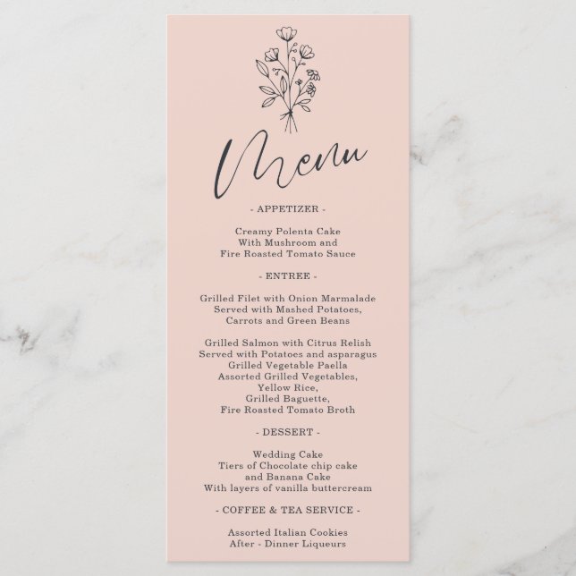 Menú Flor rosa pastel Bohemia simple Botánica (Anverso)