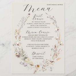Menú Flor silvestre Boho Rustic Elegtic Bridal Shower