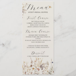 Menú Flor silvestre Boho Rustic Elegtic Bridal Shower
