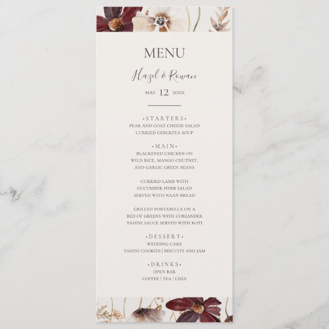 Menú Flor silvestre de cobre de Borgoña | Cena Boda bei (Anverso)