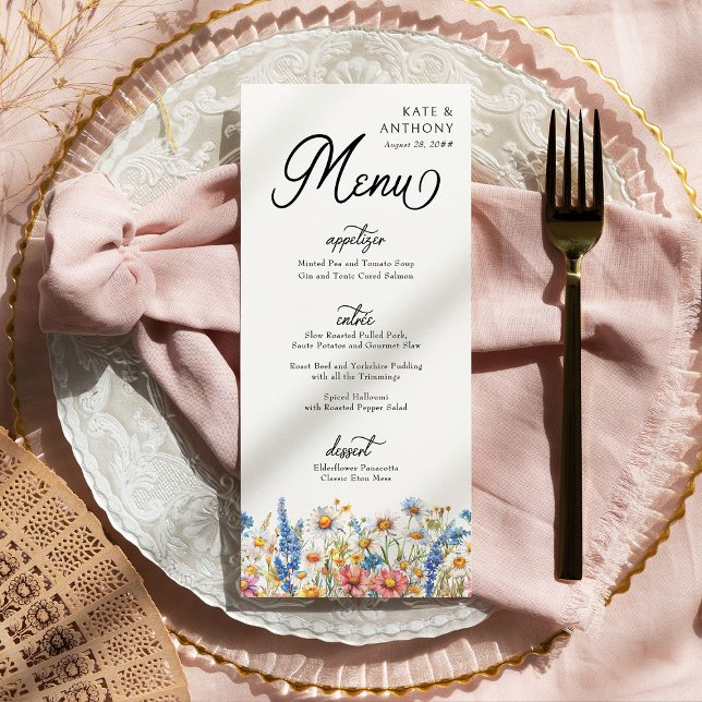 Menú Flor silvestre de tres cursos Boda floral (Wedding Menu from Country Wildflower Wedding Collection by Darling & May)