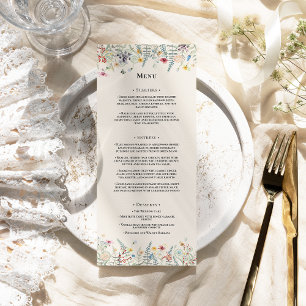 Menú Flor silvestre simple Fern Beige Boda Flat