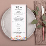 Menú Floral 60th Birthday Carta 60 flores menú<br><div class="desc">Menú Floral 60th Birthday Carta de 60 flores. Mejore su celebración de cumpleaños número 60 con esta elegante carta de menú de personalizable, con un vibrante diseño floral en la parte inferior. El suave borde rosa enmarca el refinado diseño, destacando los deliciosos platos, desde entrantes hasta postres. Perfecto para un...</div>
