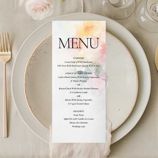 Menú Floral acuarela Elegante Boda romántico (Subido por el creador)