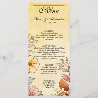 Menú Floral Acuarela Otoño Terracota Amarillo