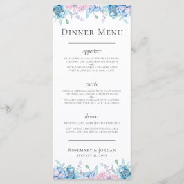 Menú Floral acuarela y cena rústica de granja de madera