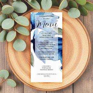 Menú Floral azul artístico acuarela pintada a mano