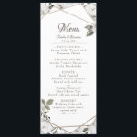 Menú Floral blanca y Rosa de oro geométrica<br><div class="desc">Rosas y Flores Vintage de Flores Blancas y Oro Rosa. Un estilo clásico vintage y elegante, con muchas hojas y follaje gris, marfil blanco, oro Rosa, rosa sucio, verde pálido y gris. Con elementos florales pintados a mano, fuentes clásicas vintage de guiones, y elegante marco de terraplén geométrico Rosa Purpurina...</div>