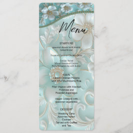 Menú floral blanco verde azulado