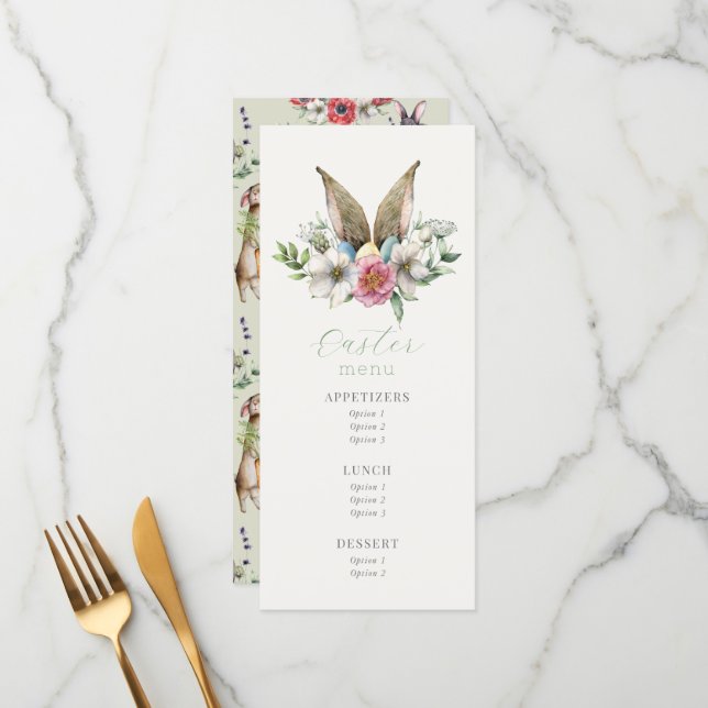 Menú Floral Bunny Ear Easter Brunch (Anverso/Reverso In Situ)