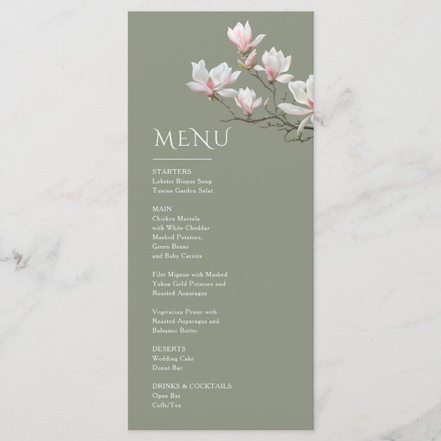 Menú Floral de Arte Fino Magnolia (Anverso)