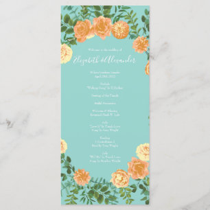 Menú Floral de Bodas Verde azulados de Peach Aqua