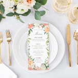 Menú floral de color de agua de primavera en Rubor<br><div class="desc">Estilo de tarjeta en rack; florales de color primavera en la parte delantera y trasera con un diseño editable.</div>
