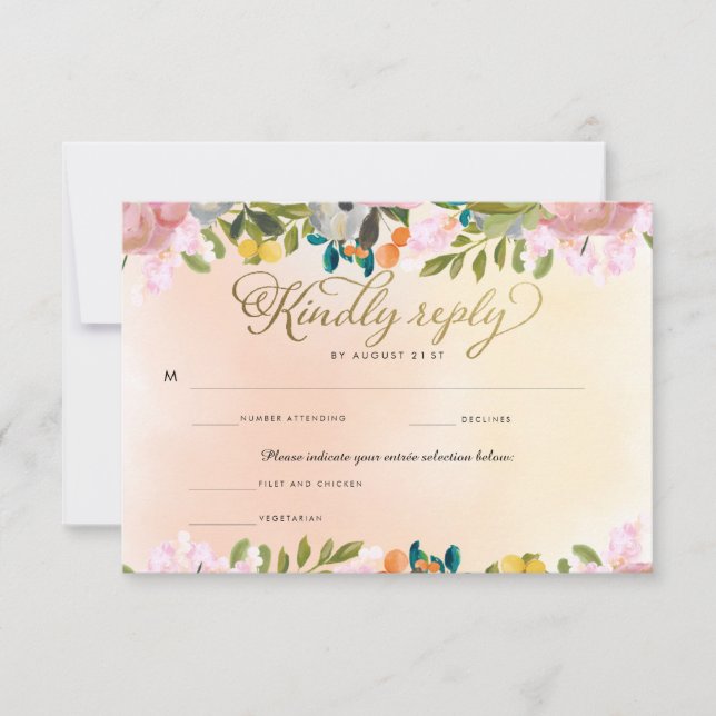 Menú Floral de Dream Garden Elección Tarjeta RSVP  (Anverso)