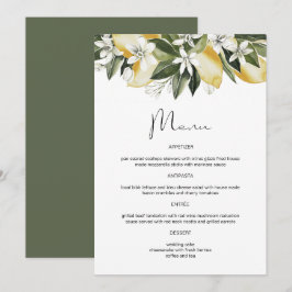 Menú floral de fruta cítrica de limón acuarela DAH