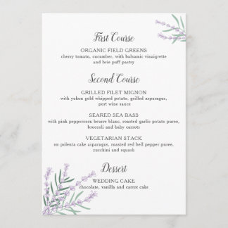 Menú floral de la boda de la lavanda