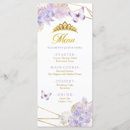 Menú Floral de mariposa púrpura de Boho Princesa Quince