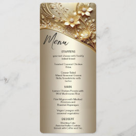 Menú floral de oro ornamentado moderno con perlas