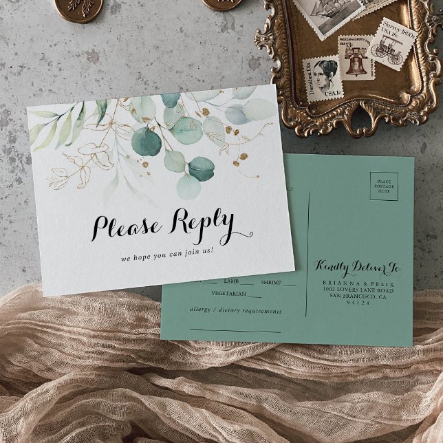 Menú floral de oro ruso Elección postal RSVP (Subido por el creador)