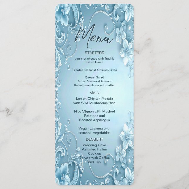 Menú floral decorativo azul (Anverso)