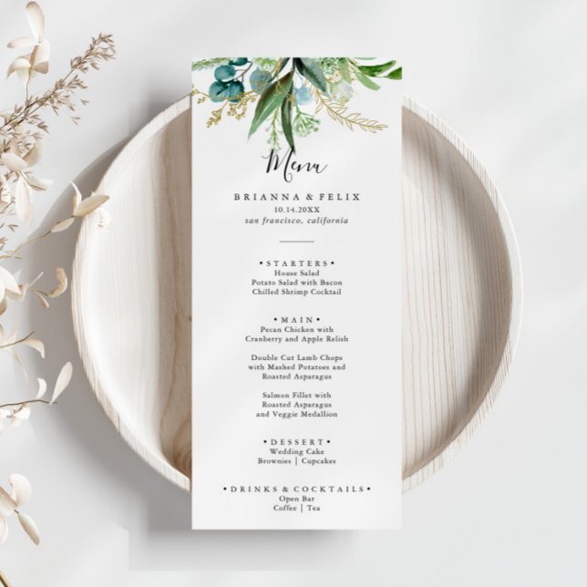 Menú Floral dorada con vegetación tropical (Subido por el creador)