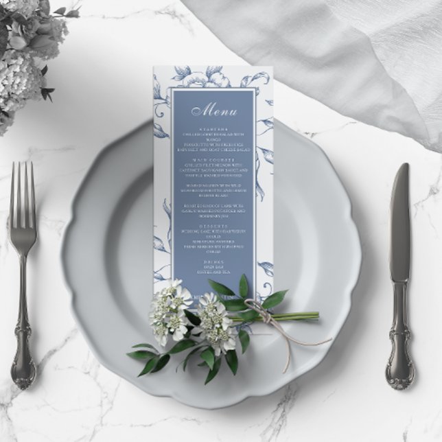 Menú Floral Dusty Blue Elegant Wedding (Subido por el creador)