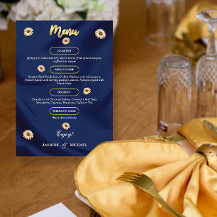Menú Floral elegante azul y Boda dorado de la marina cl