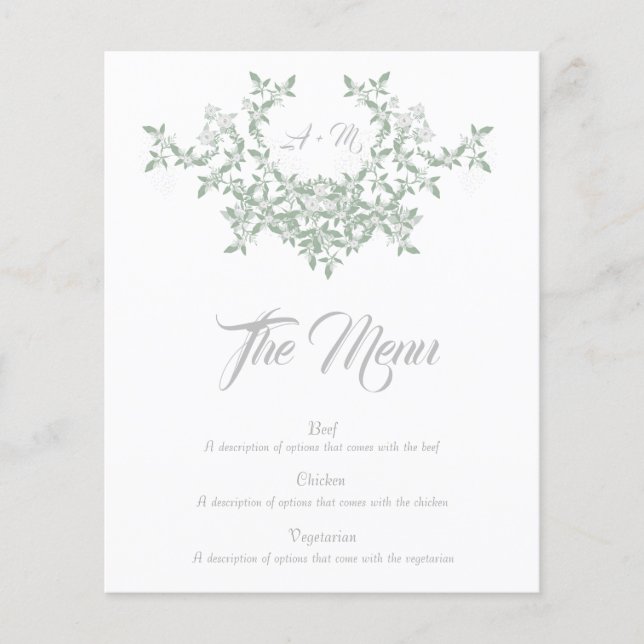 Menú floral elegante con iniciales (Anverso)
