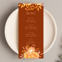 Menú Floral elegante Naranja quemado Terracotta Boda