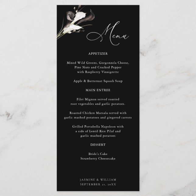 Menú Floral en Negro y Blanco - Negro (Anverso)