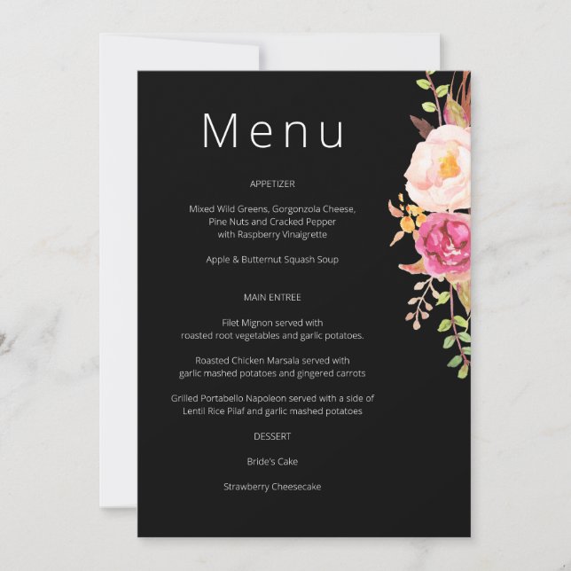Menú floral florecido de rubor rosa - Invitación n (Anverso)