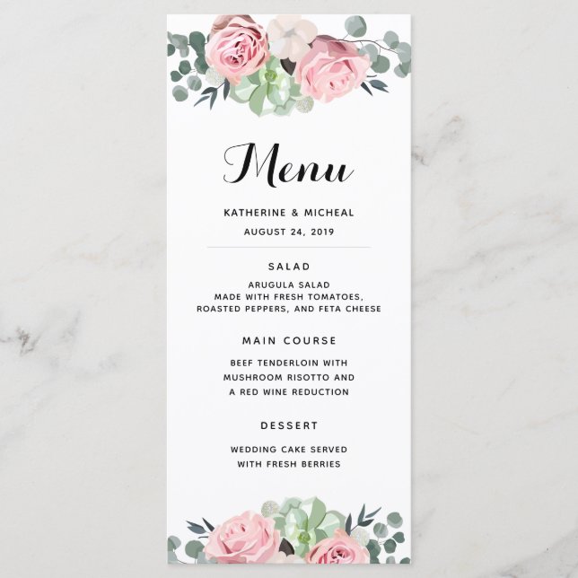Menú floral geométrico de la boda de Rubor (Anverso)