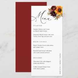 Menú Floral Girasol Borgoña Fall Wedding Recepción