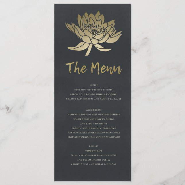 MENÚ FLORAL GLAMOROSO PALE AZUL DE ORO NEGRO (Anverso)