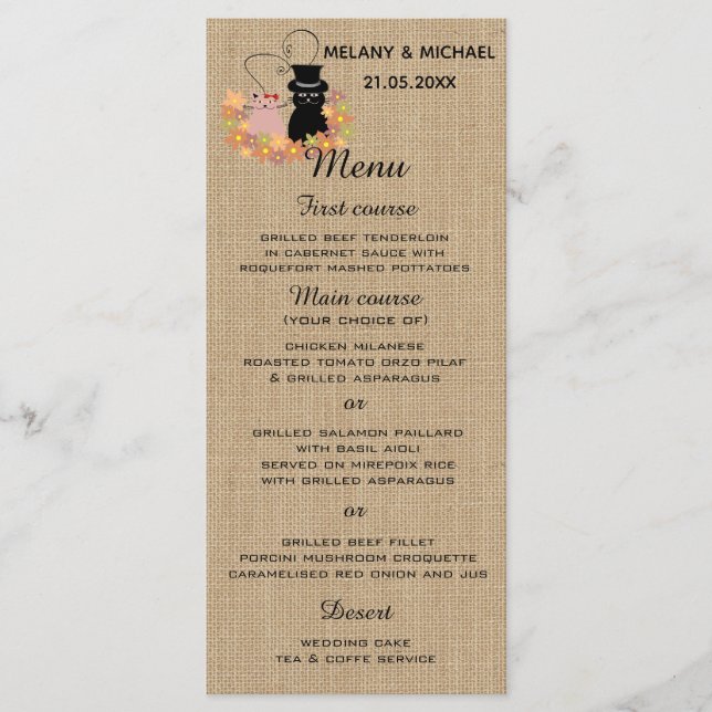 Menú Floral graciosos gatos personalizados en la carta  (Anverso)