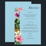 Menú floral hawaiano tropical presupuestal - Azul<br><div class="desc">**EL PAPEL SATÍN ES PAPEL DELGADO. ENVELOPES OPCIONALES. Ahorre dinero en invitaciones formales con esta invitación más pequeña que tiene una opción para sobres. Prepárese para su boda con su menú tropical hawaiano floral. ¿Quieres una versión más grande? Consulta nuestra colección de tarjetas. https://www.zazzle.com/collections/tropical_hawaiian_floral_invitation_suite-119384619128203667</div>
