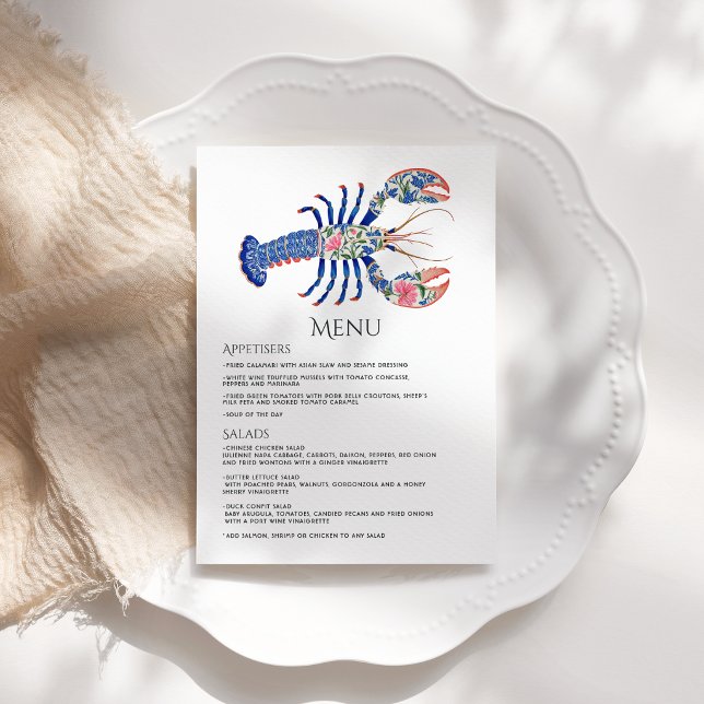 Menú Floral Lobster Coastal Nautical Beach Wedding (Floral Lobster Coastal Nautical Beach Wedding Menu)