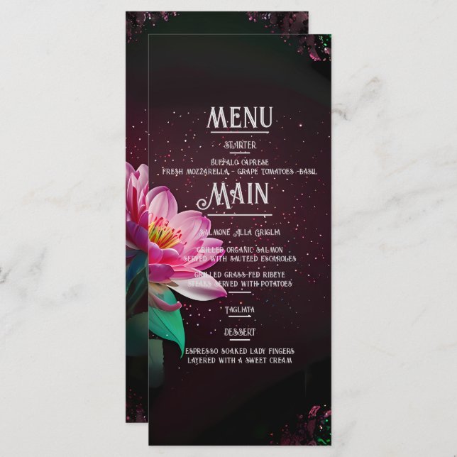 Menú Floral Lotus Boda Suite | Starry Night Romance (Anverso / Reverso)