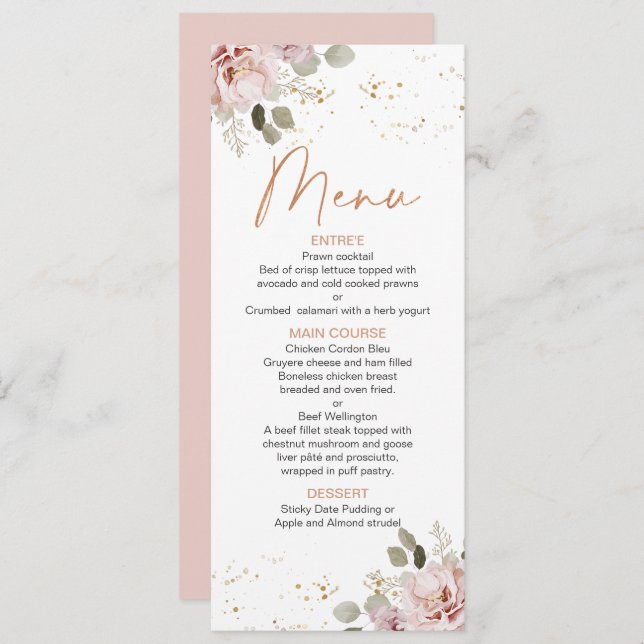 Menú floral moderno Boho Rubor (Anverso / Reverso)
