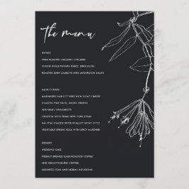 MENÚ FLORAL MODERNO DE LÍNEA BLANCA Y NEGRO