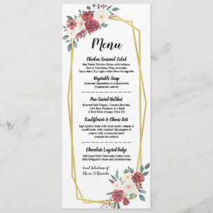 Menú Floral poner crema rojo de la recepción nupcial