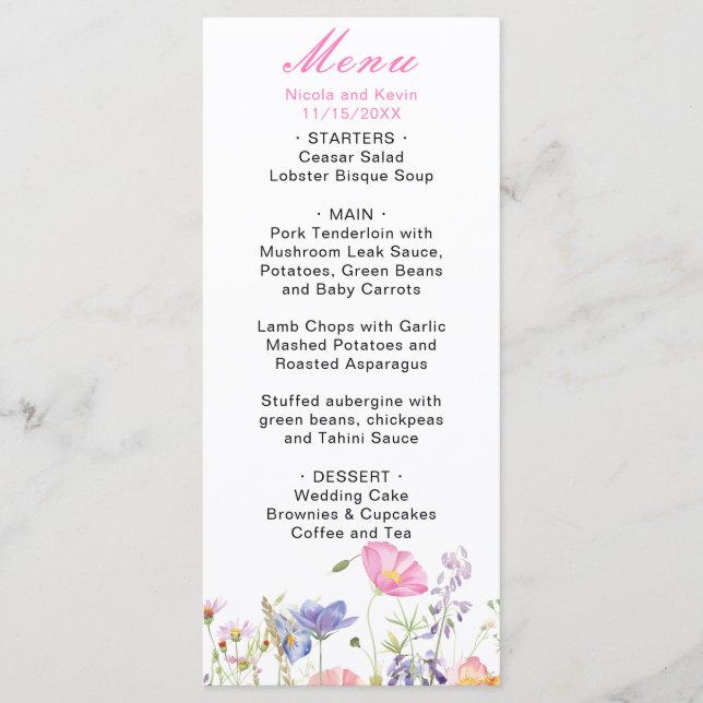 Menú Floral Primavera Flor Silvestre (Anverso)